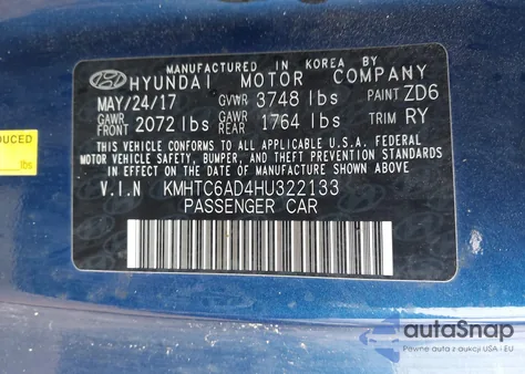 2017 Hyundai Veloster Value Edition z USA, uszkodzony, nr VIN KMHTC6AD4HU322133